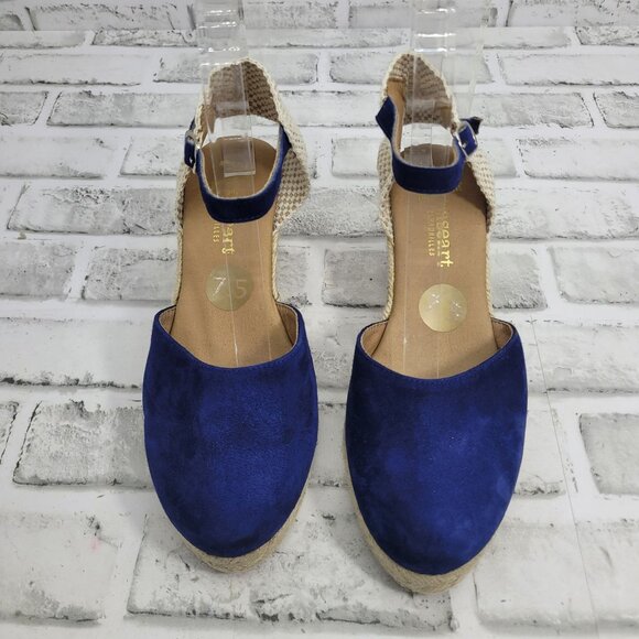NWOB Paseart Navy Suede Closed Toe Espadrille Wedges Size 7.5 - Picture 4 of 8
